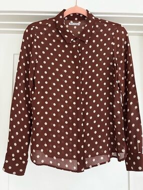 Reformation Brown and Cream Polka Dot Button-Down Shirt